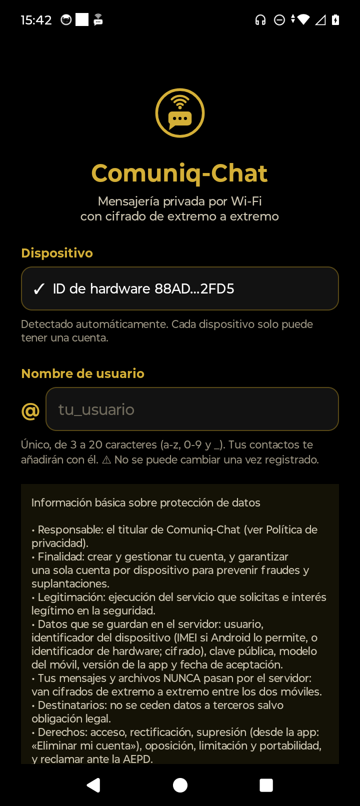 Pantalla de registro